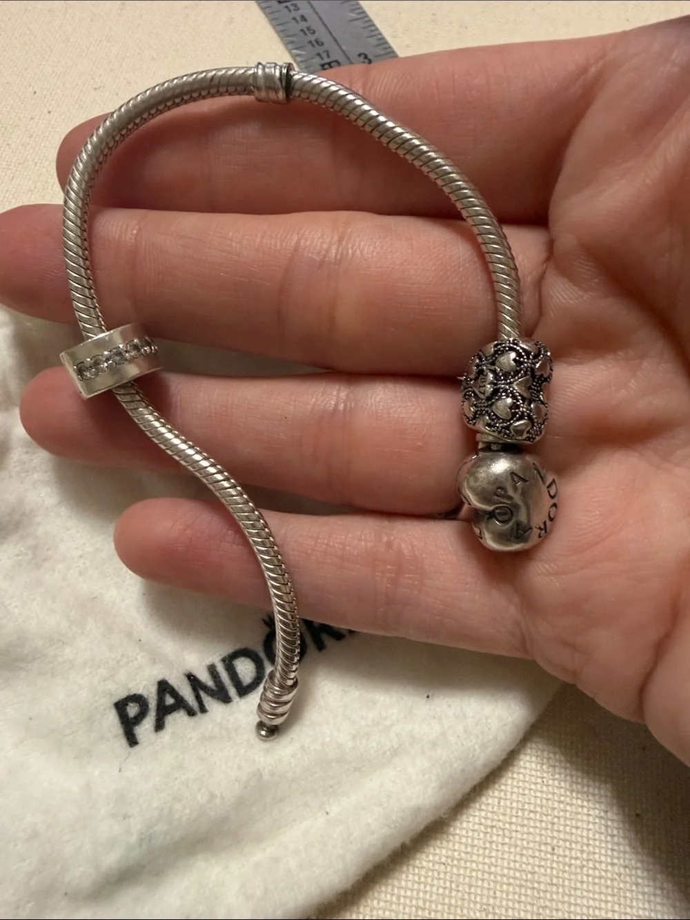 Pandora Silver Heart Charm Bracelet with Filigree Heart